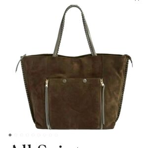 ALL SAINTS Fleur de Lis Brown suede tote